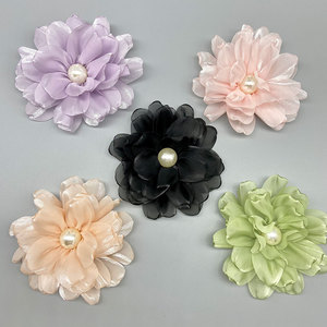 Organza Flower Fabric Hair Accessory 3D Camellia Pearl Center Wedding <b>Decor</b> For Clothing <b>Shoes</b> Bags - Product Image 2