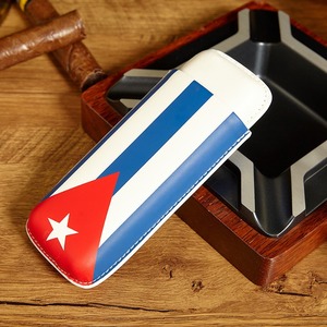 <span class=keywords><strong>Precio</strong></span> de fábrica, caja de cigarros con bandera cubana portátil, soporte para Humidor de viaje, Funda de cuero para cigarros de 2 tubos - Product Image 1