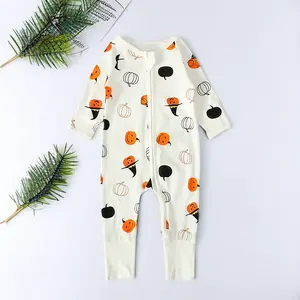 Roupa Infantil alat peraga fotografi baru lahir Carter bayi organik katun cetak labu pakaian bayi laki-laki Halloween 0-3 bulan