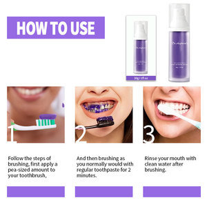 Uso doméstico profesional 30ml Pasta de dientes púrpura Bight Color Correcto Pasta de dientes Etiqueta privada