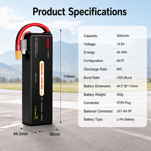 Batterie Lipo pour Drone 4S 14.8V 3000mAh 60C à Débit de Décharge Élevé, Batterie de Drone pour Course FPV RC avec Connecteur Personnalisé - Vente Flash - Product Image 3