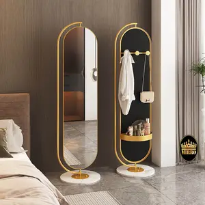 Miroir de dressing de luxe nordique personnalisé avec cadre en or, support libre rotatif à 360 degrés, grand miroir décoratif pour tout le corps