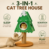 Maison pour chat 3-en-1 en forme de sapin de Noël, en feutre, avec griffoir en sisal et base en bois, 83 cm, pour chats d'intérieur