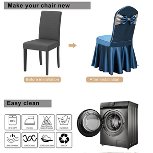 Funda elástica azul de doble capa con lazo para silla, ideal para bodas y fiestas, con pliegues de brocado, de primera calidad. - Product Image 4