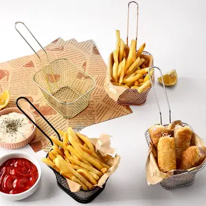 Mini Square Stainless Steel French Fries Holder Fried Food Table Serving Oil Residue Filtration Potato Chips Fry Basket