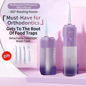 <span class=keywords><strong>Hydropulseur</strong></span> buccal électrique portable rechargeable avec réservoir d'eau rétractable de 200 ml et 4 buses pour appareils dentaires - Product Image 1
