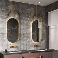Miroir de salle de bain ovale LED contemporain 80x50cm, miroir argenté 4mm, cadre en laiton brossé/acier inoxydable noir, fixation murale tactile