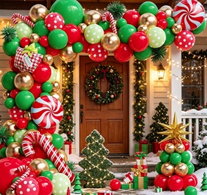 Best Sell Classic Red Green Festive Xmas Latex Foil <b>Balloon</b> <b>Arch</b> Set Candy Cane Party Backdrop Ornaments - Product Image 4