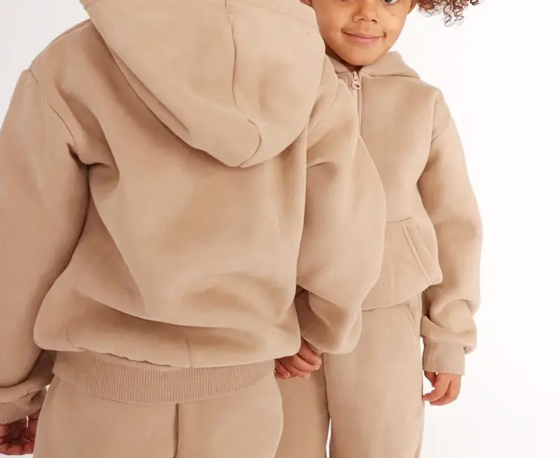 Survêtement personnalisé pour enfants en coton pour enfants 1/2 Ensemble sweat à capuche avec fermeture éclair sur la poitrine Vêtements pour enfants Ensemble 2 pièces Survêtement unisexe pour bébé fille garçon