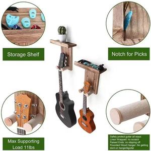 Soporte de pared para guitarra de madera maciza con estante para exhibir ukelele y erhu, duradero, color retro, montado en la pared - Product Image 2