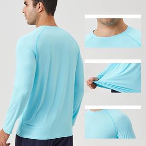 メンズUPF50+カスタマイズ可能な無地柄アウトドアランニングフィットネストップ通気性日焼け止めクールスポーツ用長袖Tシャツ - Product Image 4