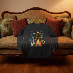 T-shirt a maniche lunghe con stampa vintage di gatti retrò - Product Image 3