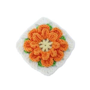 Puro hecho a mano flor de naranja hojas verdes multicapa ganchillo tejido cuadrado flor accesorios artesanías frescas tela textil - Product Image 3