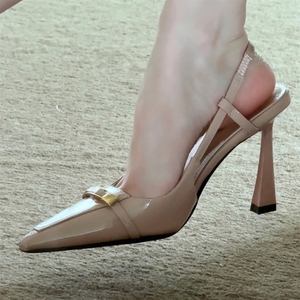 Sandalias de tacón de aguja con punta y tira trasera al por mayor |   <span class=keywords><strong>Zapatos</strong></span> de Tacón Elegantes Metálicos de <span class=keywords><strong>Charol</strong></span> para <span class=keywords><strong>Mujer</strong></span>, Ideales para Fiestas y Oficina - Product Image 2