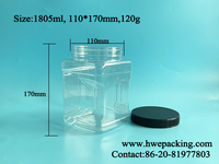 61oz de qualité alimentaire sans BPA 1805ml bocal carré en plastique PET large bouche vide saisi pour salade sucre conserves nourriture collation bonbons biscuit