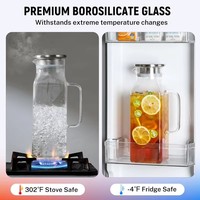 Carafe à eau en verre borosilicate de forme carrée au design unique, fabriquée à la main, sans BPA, compatible lave-vaisselle, avec couvercle en acier inoxydable
