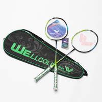 Personnalisé 5 couleurs poids léger 95g 2-pack raquette de badminton cadre en alliage d'aluminium arbre en acier raquette de badminton avec sac