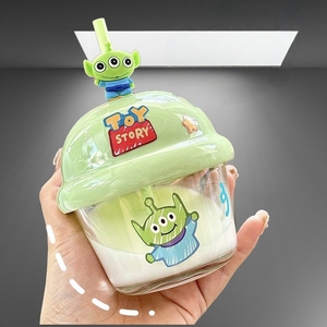 Tazza in Vetro a Forma di Orso Fragola, con Cannuccia Spessa, Antigoccia, Sigillata, Mini Tazza Carina per Bambini, per Colazione, Latte, Souvenir - Product Image 2