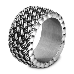 Bague en acier inoxydable tressé 11 mm pour homme, bijou de mode, usage quotidien, design géométrique, style rond - Product Image 1