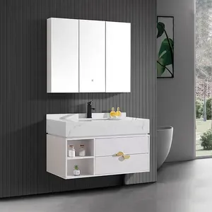 Wastafel desain Italia dari produsen kabinet dinding kamar mandi kabinet wastafel dengan laci 40 inci Vanity kamar mandi