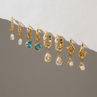 JD 18K Gouden RVS Huggie Hoop Oorbellen Blauw Wit CZ Klaver Traanvormig Hypoallergeen Fijne Zoete Dames Sieraden
