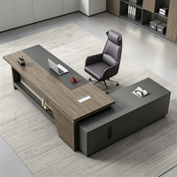 Bureau de direction moderne en forme de L, table de patron en bois de qualité supérieure avec armoire latérale pour bureau de direction