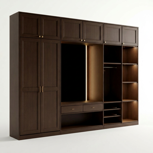 Armario Moderno de Madera Maciza con Puertas Corredizas, Acabado Chocolate, Mueble de Almacenamiento Independiente para Dormitorio - Product Image 1