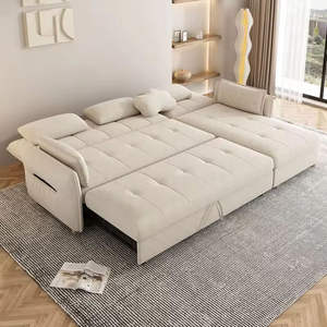 Bộ ghế <span class=keywords><strong>sofa</strong></span> góc chữ L hiện đại màu trắng, có thể chuyển đổi thành giường, tích hợp ngăn chứa đồ, có thể gấp gọn thành giường ngủ - Product Image 2