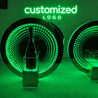 Présentoir à vin VIP en acrylique avec miroir infini LED rond pour bouteille de champagne, idéal pour les bars et les discothèques