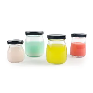 50Ml 75Ml 100Ml 150Ml Leuke Jam/Yoghurt/Pudding Glazen Pot/Fles/Container met Zwarte Metalen Schroef Deksel