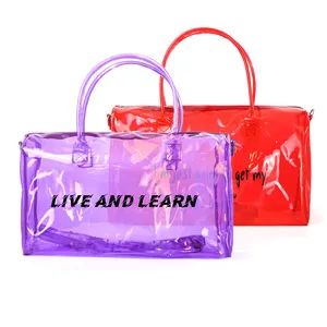 Tas Wol Tote Pvc Gym Bening Jeli Warna Cerah Transparan Logo Kustom dengan Ritsleting Tahan Lama untuk Perjalanan Olahraga Pantai