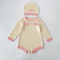 Conjunto de regalo para bebé niña: Pelele de punto calado con lazo y gorro, con logo personalizado, para recién nacida, ideal para el regreso a casa.