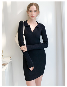 Abito da <span class=keywords><strong>donna</strong></span> elegante casual con scollo a V e maniche lunghe, <span class=keywords><strong>in</strong></span> <span class=keywords><strong>maglia</strong></span> a costine, vestito aderente, maglieria all'ingrosso - Product Image 5