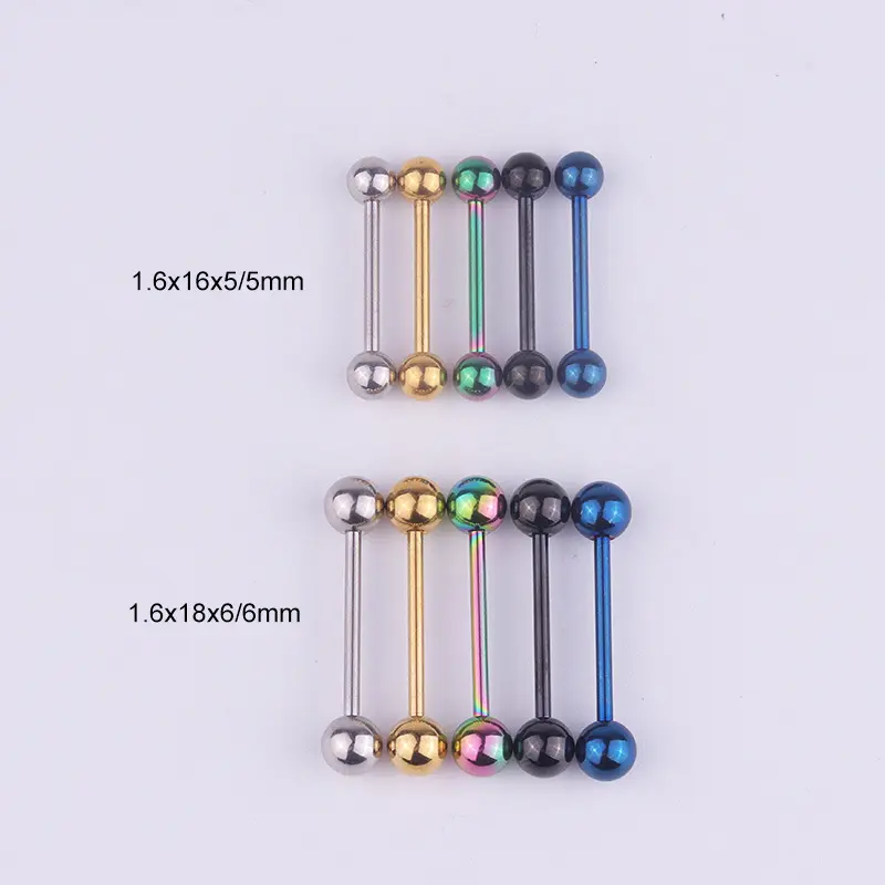 1.6mm Titanium Internally Threaded Straight Barbell Stainless Steel Tongue Ring Piercing Jewelry