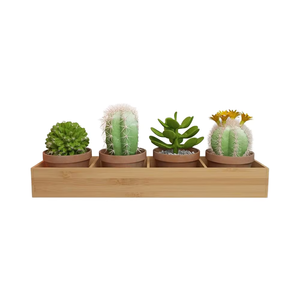 Boîte à fleurs rectangulaire en bambou pour fenêtre Plateau à quatre sections pour <span class=keywords><strong>plantes</strong></span> succulentes, herbes et fleurs pour la maison et le jardin Emballé dans un carton - Product Image 1