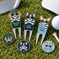Outil de réparation de divots de golf personnalisé en gros, motif chien de dessin animé amusant, logo animal en émail souple ou dur avec marqueur de balle de golf, cadeau de luxe pour golfeur