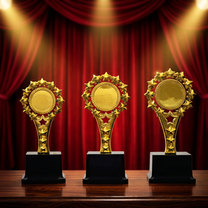 Trofeo de Metal Fundido a Presión Moderno con Acabado Dorado, Grabado Láser UV, Premios Corporativos Portátiles, Apreciación al Personal, Éxito - Product Image 1
