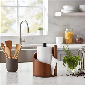 Support de papier essuie-tout en bois personnalisé OEM, distributeur de rouleaux de papier de cuisine en acacia pour comptoir, idéal pour restaurants et usage domestique, vente en gros - Product Image 3