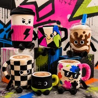 Peluche personnalisée en forme de tasse à café style graffiti urbain, motif color block à carreaux, OEM, cool, streetwear, cadeau