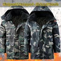 Parka militaire longueur genou, doublée et chaude, coupe-vent, anti-froid, pour la sécurité au travail, manteau d'hiver militaire avec ceinture et capuche.