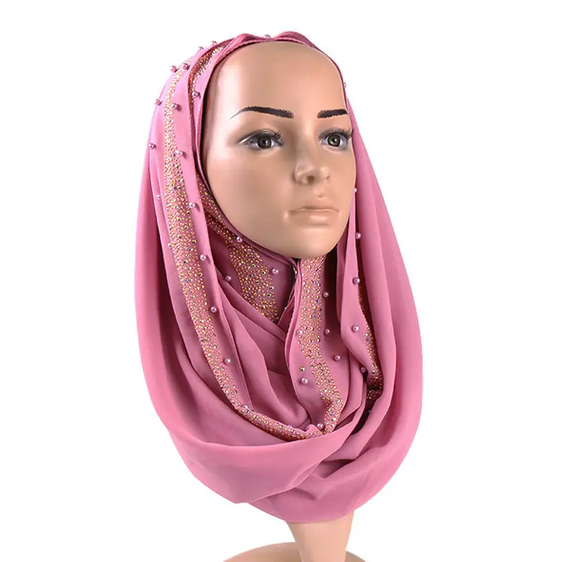 Autumn and winter fashion rhinestone solid color female thick pearl chiffon shawl scarves scarf hijab