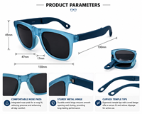 Lunettes de soleil carrées bleues tendance haut de gamme polarisées pliables à monture intégrale pour enfants en TR90, protection UV400 anti-reflet, durables, pour la plage, personnalisables OEM ODM