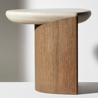 Table d'appoint en travertin avec support en bois, table d'angle de salon, mobilier moderne de luxe pour la maison, chambre, hall d'hôtel, intérieur
