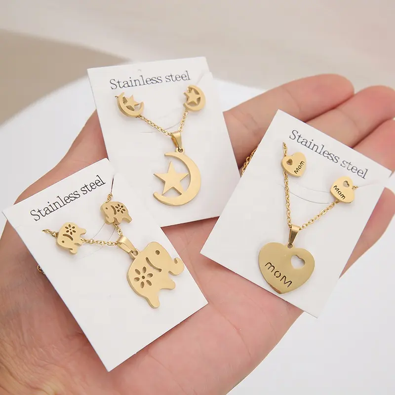 Manufacturers Butterfly Unicorn Earrings Stainless Steel Geometric Earrings Love Clavicle Chain 2pcs Set Necklace