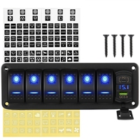 Panneau de commutation à bascule 6 interrupteurs avec ports USB, interrupteur à bascule 5 broches ON/OFF pour marine, panneau de commutation à bascule étanche pour bateau et camping-car avec port USB PD