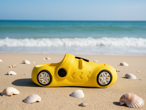 Pantofole con motivo auto gialla, taglia 23-30, suola in PVC, design decorativo a cartone animato, per tutte le stagioni, da indossare in casa - Product Image 2