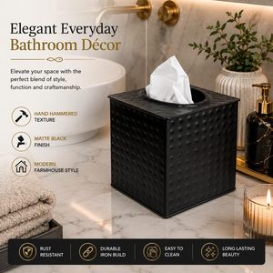 Leathervines Square Metal <b>Tissue</b> Box Cover <b>Black</b> Handmade Decorative Holder For Bathroom Office Living Room - Product Image 6