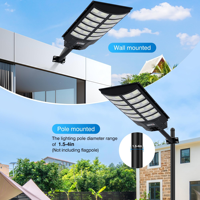 Nouveau lampadaire solaire LED 1000W super lumineux de grande taille avec télécommande, étanche IP67 pour extérieur, 12000 lumens