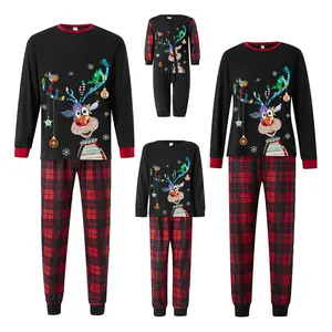 Wholesale Family Split Christmas Pajamas Set Plaid Sleeves Cute sleepwear for Family