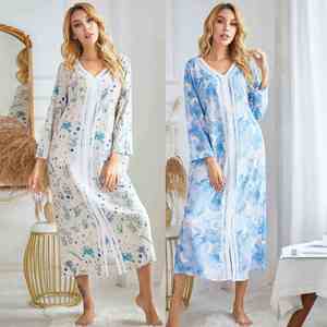 <span class=keywords><strong>Camicia</strong></span> <span class=keywords><strong>da</strong></span> <span class=keywords><strong>Notte</strong></span> Casual <span class=keywords><strong>da</strong></span> <span class=keywords><strong>Donna</strong></span> in Raso a Maniche Lunghe con Coulisse e Stampa Geometrica per Autunno, Inverno ed Estate 2026 - Product Image 6